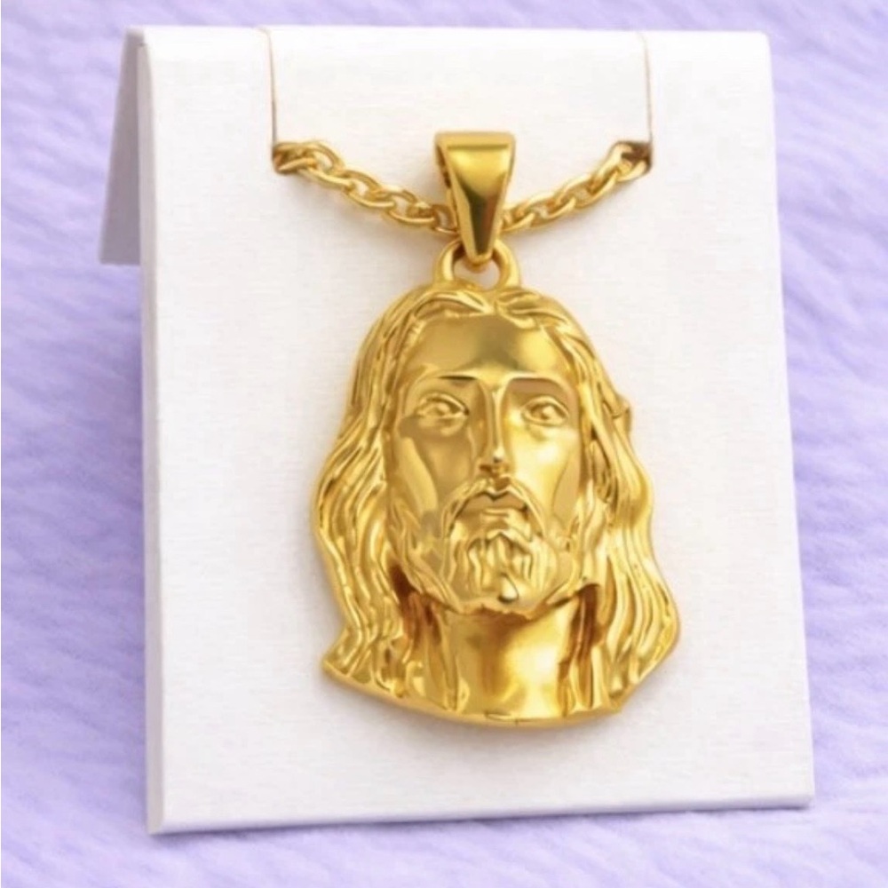 18k Gold Plated Stainless Steel Jesus Pendant (Necklace NOT Included)